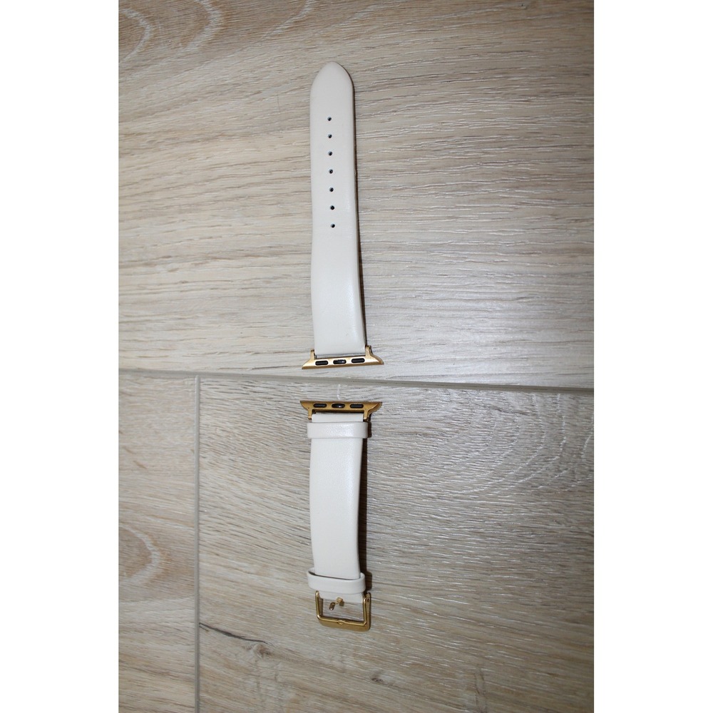 QRTZ White Genuine Leather Apple Watch Band Gold Hardware Replacement Strap